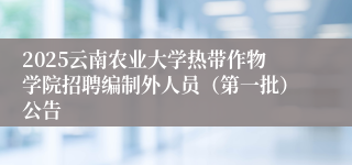2025云南农业大学热带作物学院招聘编制外人员（第一批）公告