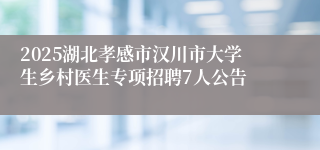 2025湖北孝感市汉川市大学生乡村医生专项招聘7人公告  