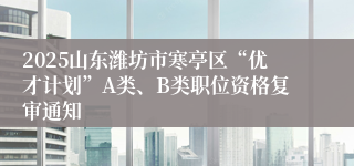 2025山东潍坊市寒亭区“优才计划”A类、B类职位资格复审通知