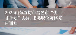 2025山东潍坊市昌邑市“优才计划”A类、B类职位资格复审通知