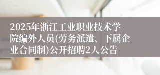 2025年浙江工业职业技术学院编外人员(劳务派遣、下属企业合同制)公开招聘2人公告
