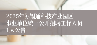 2025年苏锡通科技产业园区事业单位统一公开招聘工作人员1人公告