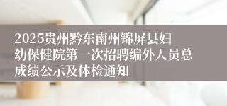 2025贵州黔东南州锦屏县妇幼保健院第一次招聘编外人员总成绩公示及体检通知