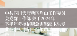 中共四川天府新区眉山工作委员会党群工作部 关于2024年下半年考核招聘急需紧缺卫生专业技术人才第一批拟聘用人员公示