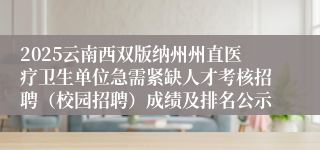 2025云南西双版纳州州直医疗卫生单位急需紧缺人才考核招聘（校园招聘）成绩及排名公示