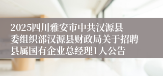 2025四川雅安市中共汉源县委组织部汉源县财政局关于招聘县属国有企业总经理1人公告