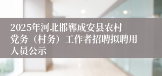 2025年河北邯郸成安县农村党务（村务）工作者招聘拟聘用人员公示