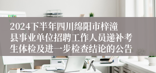 2024下半年四川绵阳市梓潼县事业单位招聘工作人员递补考生体检及进一步检查结论的公告