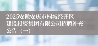 2025安徽安庆市桐城经开区建设投资集团有限公司招聘补充公告（一）