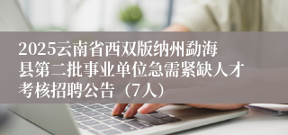 2025云南省西双版纳州勐海县第二批事业单位急需紧缺人才考核招聘公告（7人）