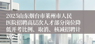 2025山东烟台市莱州市人民医院招聘高层次人才部分岗位降低开考比例、取消、核减招聘计划公告