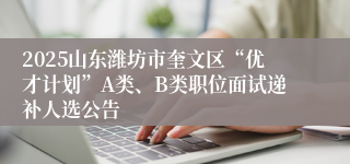 2025山东潍坊市奎文区“优才计划”A类、B类职位面试递补人选公告
