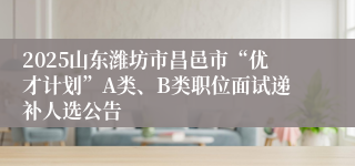 2025山东潍坊市昌邑市“优才计划”A类、B类职位面试递补人选公告