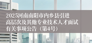2025河南南阳市内乡县引进高层次及其他专业技术人才面试有关事项公告（第4号）