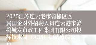 2025江苏连云港市赣榆区区属国企对外招聘人员连云港市赣榆城发市政工程集团有限公司投标技术岗（A38）加试成绩公布