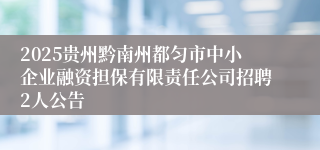 2025贵州黔南州都匀市中小企业融资担保有限责任公司招聘2人公告