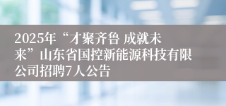 2025年“才聚齐鲁 成就未来”山东省国控新能源科技有限公司招聘7人公告
