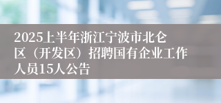 2025上半年浙江宁波市北仑区（开发区）招聘国有企业工作人员15人公告