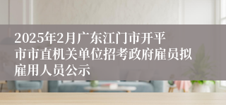 2025年2月广东江门市开平市市直机关单位招考政府雇员拟雇用人员公示