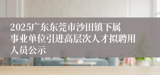 2025广东东莞市沙田镇下属事业单位引进高层次人才拟聘用人员公示