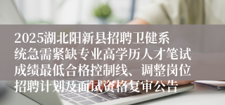 2025湖北阳新县招聘卫健系统急需紧缺专业高学历人才笔试成绩最低合格控制线、调整岗位招聘计划及面试资格复审公告
