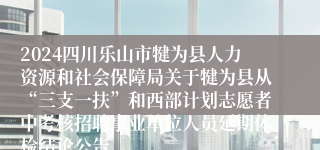 2024四川乐山市犍为县人力资源和社会保障局关于犍为县从“三支一扶”和西部计划志愿者中考核招聘事业单位人员延期体检结论公告