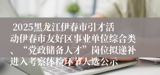  2025黑龙江伊春市引才活动伊春市友好区事业单位综合类、“党政储备人才”岗位拟递补进入考察体检环节人选公示