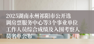 2025湖南永州祁阳市公开选调房票服务中心等3个事业单位工作人员综合成绩及入围考察人员名单公布