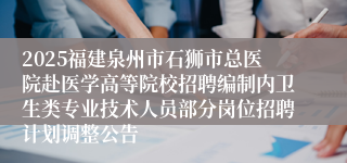 2025福建泉州市石狮市总医院赴医学高等院校招聘编制内卫生类专业技术人员部分岗位招聘计划调整公告