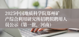2025中国地质科学院郑州矿产综合利用研究所招聘拟聘用人员公示（第一批，河南）
