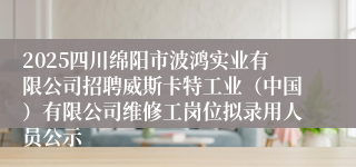 2025四川绵阳市波鸿实业有限公司招聘威斯卡特工业（中国）有限公司维修工岗位拟录用人员公示