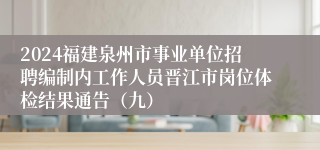 2024福建泉州市事业单位招聘编制内工作人员晋江市岗位体检结果通告（九）