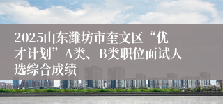 2025山东潍坊市奎文区“优才计划”A类、B类职位面试人选综合成绩