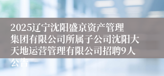 2025辽宁沈阳盛京资产管理集团有限公司所属子公司沈阳大天地运营管理有限公司招聘9人公告