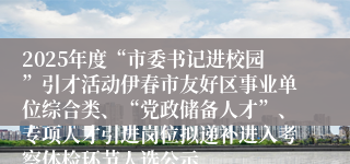 2025年度“市委书记进校园”引才活动伊春市友好区事业单位综合类、“党政储备人才”、专项人才引进岗位拟递补进入考察体检环节人选公示