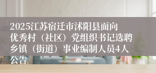 2025江苏宿迁市沭阳县面向优秀村（社区）党组织书记选聘乡镇（街道）事业编制人员4人公告