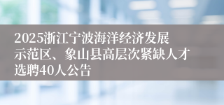 2025浙江宁波海洋经济发展示范区、象山县高层次紧缺人才选聘40人公告