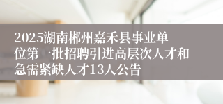 2025湖南郴州嘉禾县事业单位第一批招聘引进高层次人才和急需紧缺人才13人公告
