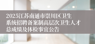 2025江苏南通市崇川区卫生系统招聘备案制高层次卫生人才总成绩及体检事宜公告