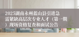 2025湖南永州蓝山县引进急需紧缺高层次专业人才（第一期）现场资格复查和面试公告