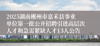 2025湖南郴州市嘉禾县事业单位第一批公开招聘引进高层次人才和急需紧缺人才13人公告