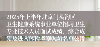 2025年上半年北京门头沟区卫生健康系统事业单位招聘卫生专业技术人员面试成绩、综合成绩及进入体检考察人员名单公告