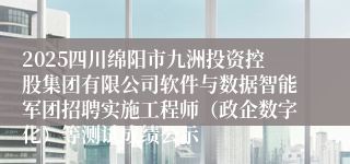 2025四川绵阳市九洲投资控股集团有限公司软件与数据智能军团招聘实施工程师（政企数字化）等测试成绩公示