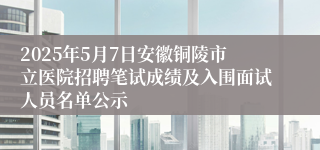 2025年5月7日安徽铜陵市立医院招聘笔试成绩及入围面试人员名单公示