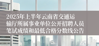 2025年上半年云南省交通运输厅所属事业单位公开招聘人员笔试成绩和最低合格分数线公告