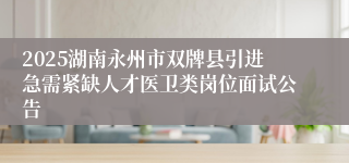 2025湖南永州市双牌县引进急需紧缺人才医卫类岗位面试公告