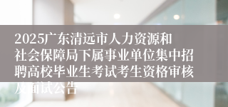 2025广东清远市人力资源和社会保障局下属事业单位集中招聘高校毕业生考试考生资格审核及面试公告