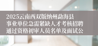 2025云南西双版纳州勐海县事业单位急需紧缺人才考核招聘通过资格初审人员名单及面试公告
