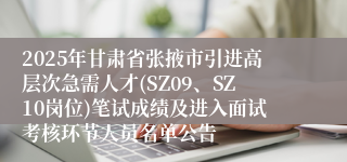 2025年甘肃省张掖市引进高层次急需人才(SZ09、SZ10岗位)笔试成绩及进入面试考核环节人员名单公告