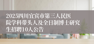 2025四川宜宾市第三人民医院学科带头人及全日制博士研究生招聘10人公告